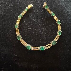 Bracelet Emerald and Natural Diamond Stunning Piece Vintage Sz 6.5